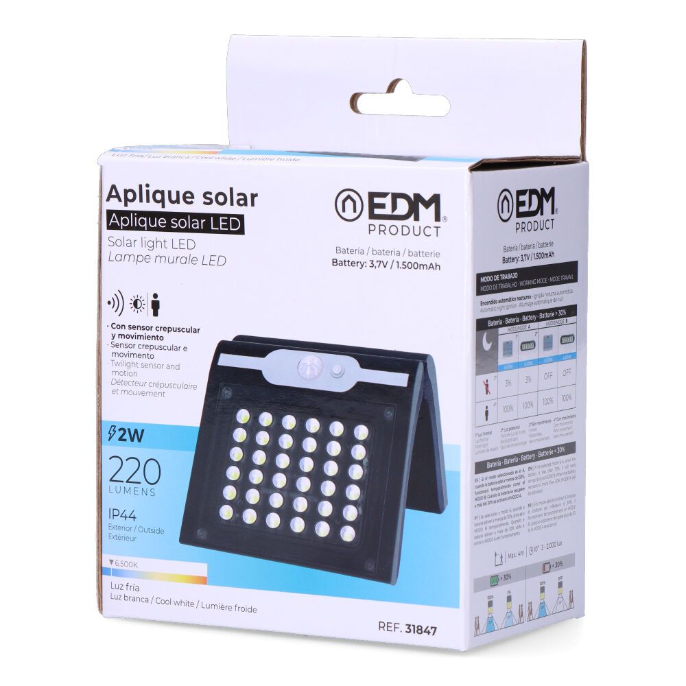 Aplique solar com sensor COR preta, 2 W - Image 5