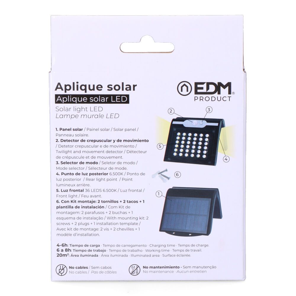 Aplique solar com sensor COR preta, 2 W - Image 6