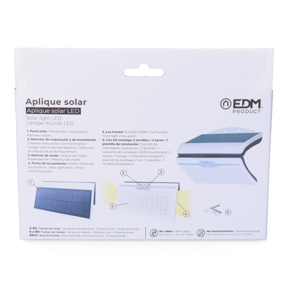 Candeeiro de parede solar 6W 430Lm 6.500K com sensor, COR branco - Image 6