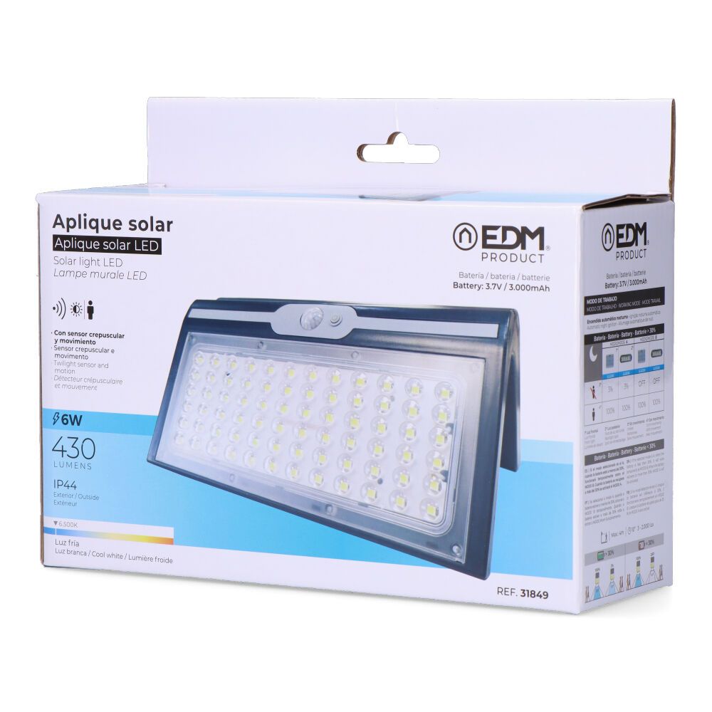 Candeeiro de parede solar 6W 430Lm 6.500K com sensor, COR preto - Image 4
