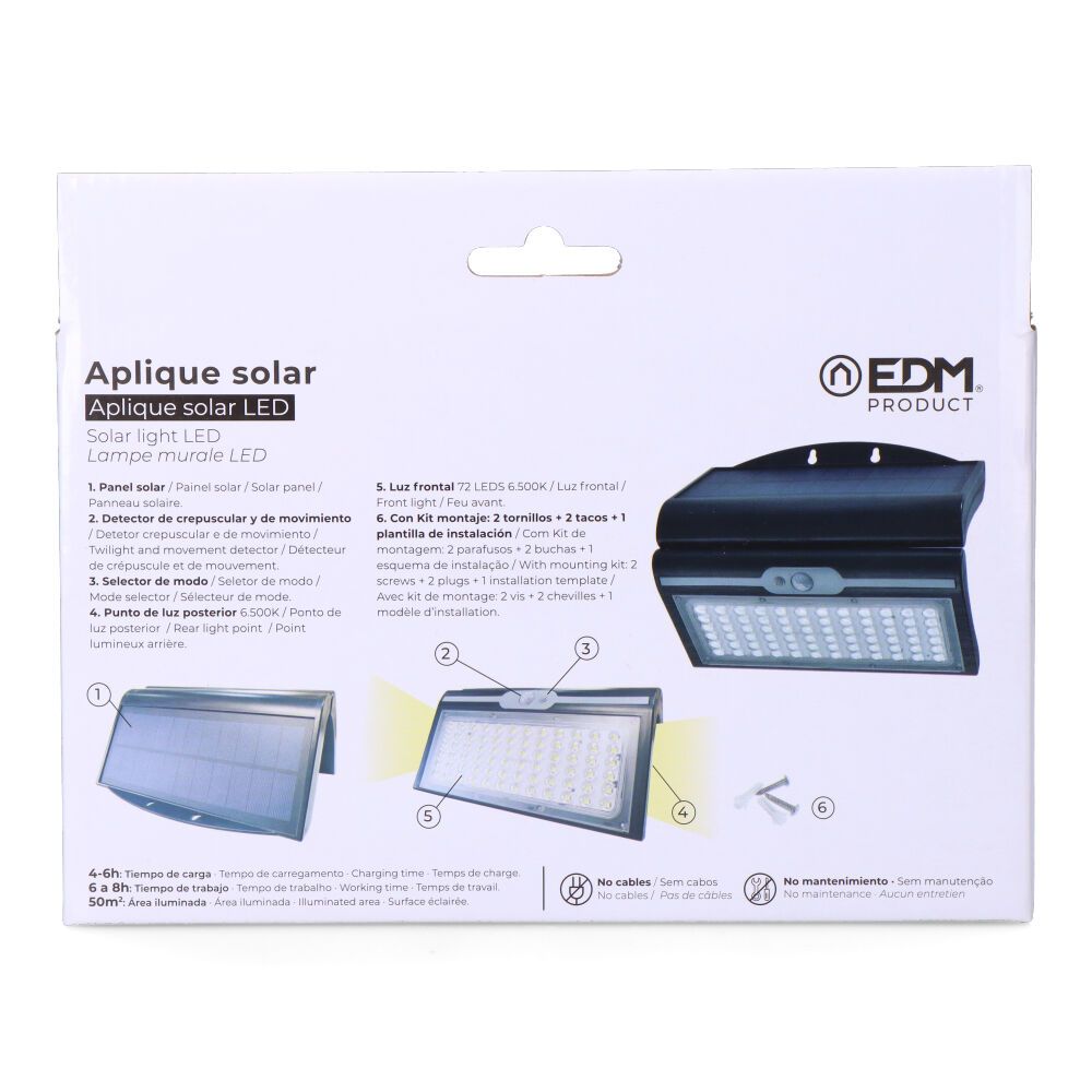 Candeeiro de parede solar 6W 430Lm 6.500K com sensor, COR preto - Image 5