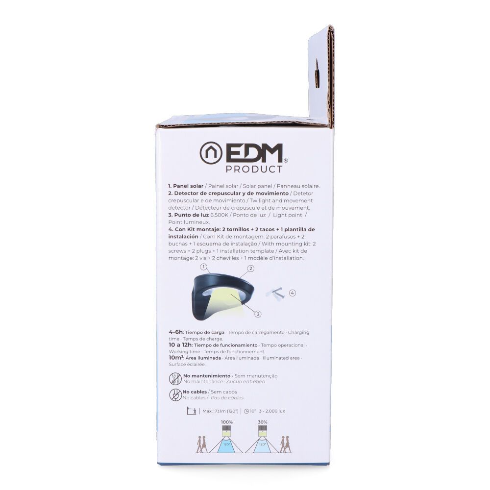 Candeeiro solar 2W 200Lm 6500K com sensor COR preto EDM - Image 6