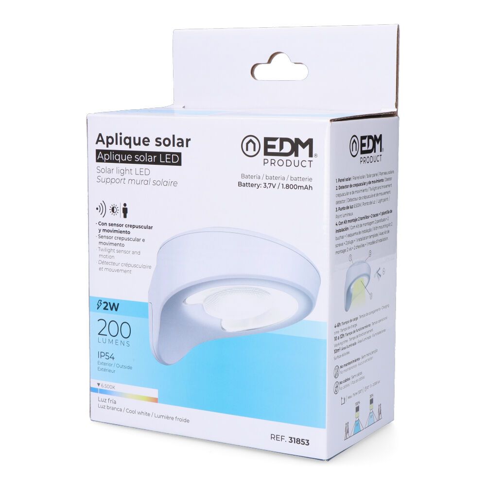 Candeeiro solar 2W 200lm 6500k com sensor COR branco EDM - Image 5