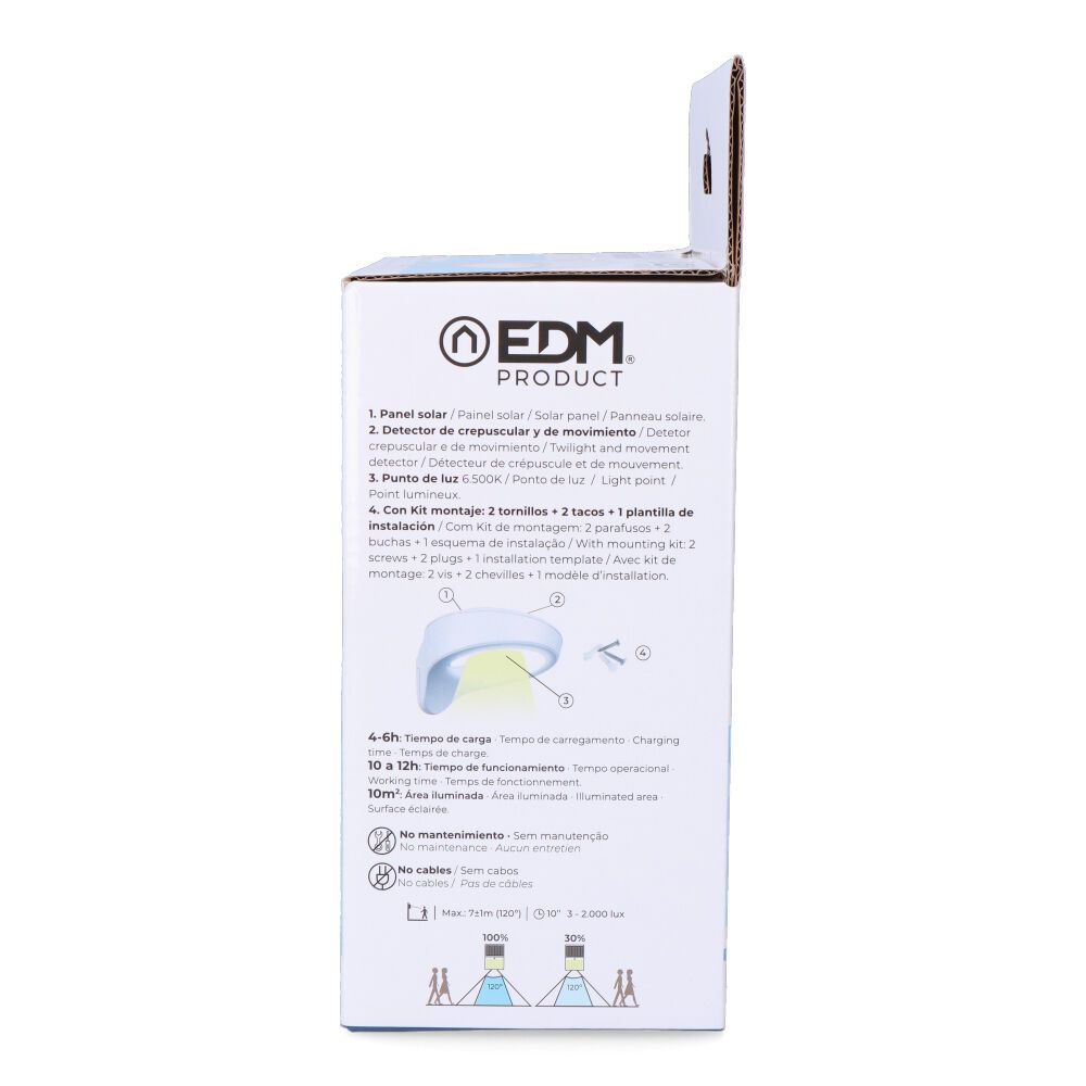 Candeeiro solar 2W 200lm 6500k com sensor COR branco EDM - Image 6