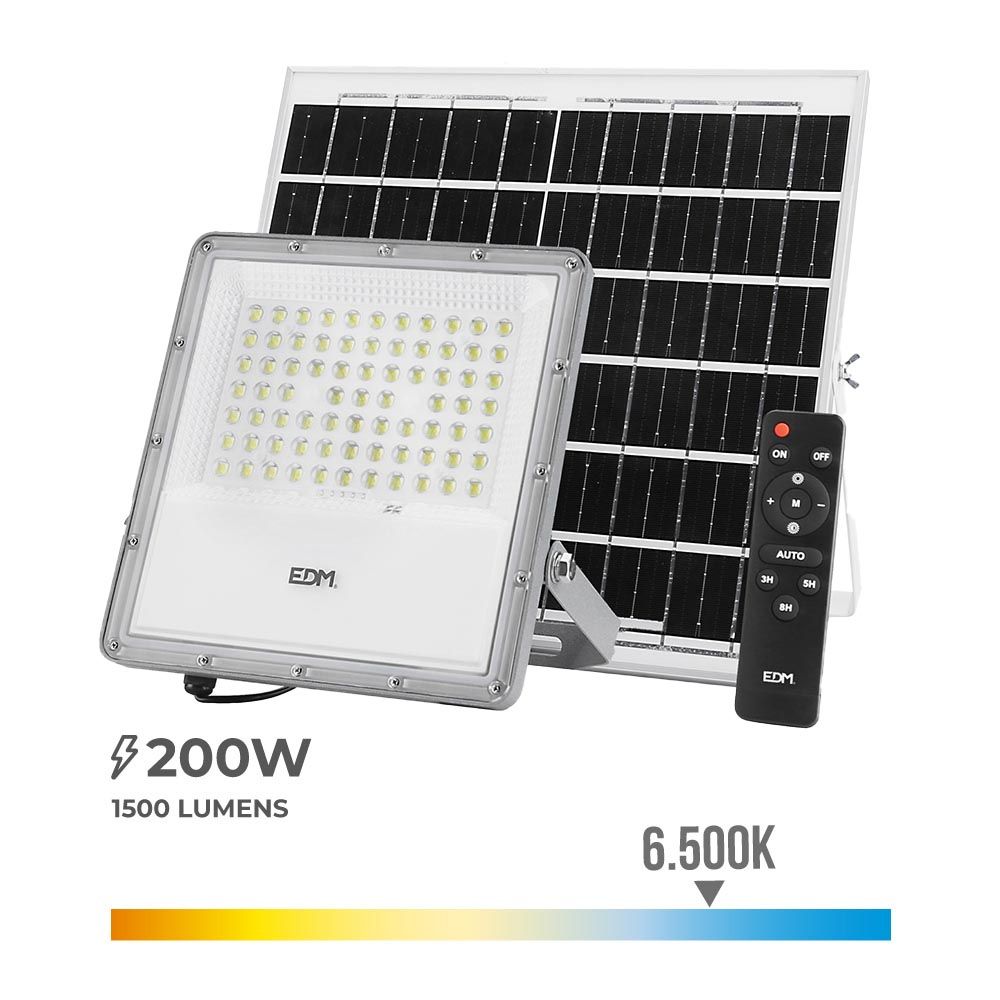 Foco proyector led solar 200 w 1500 lm 6500 k luz fría