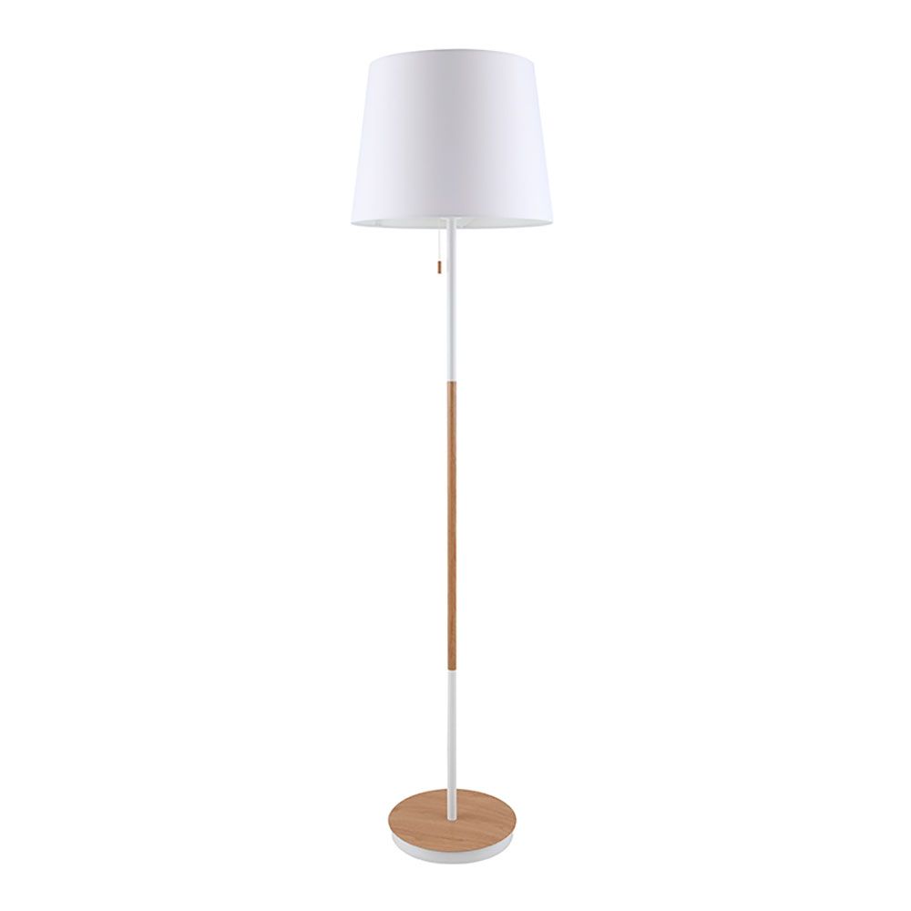 Candeeiro de pé E27, madeira e branca, Ø400 x 1570 mm