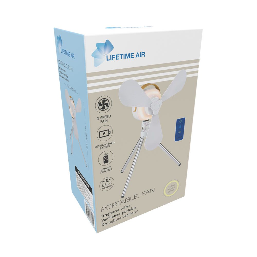 Ventilador de sobremesa, recargable con usb, 3 aspas, 4 velocidades, con mando - Image 4
