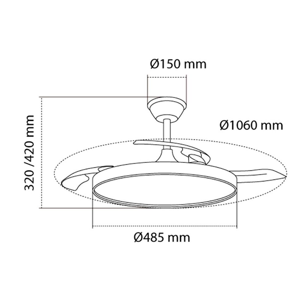 Ventoinha de teto LED 3CCT com pás retráteis, polaris, 43 W, 4430 LM, preto, lâminas Ø106 cm, tecto Ø48,5 cm, altura 32 - 42 cm - Image 8