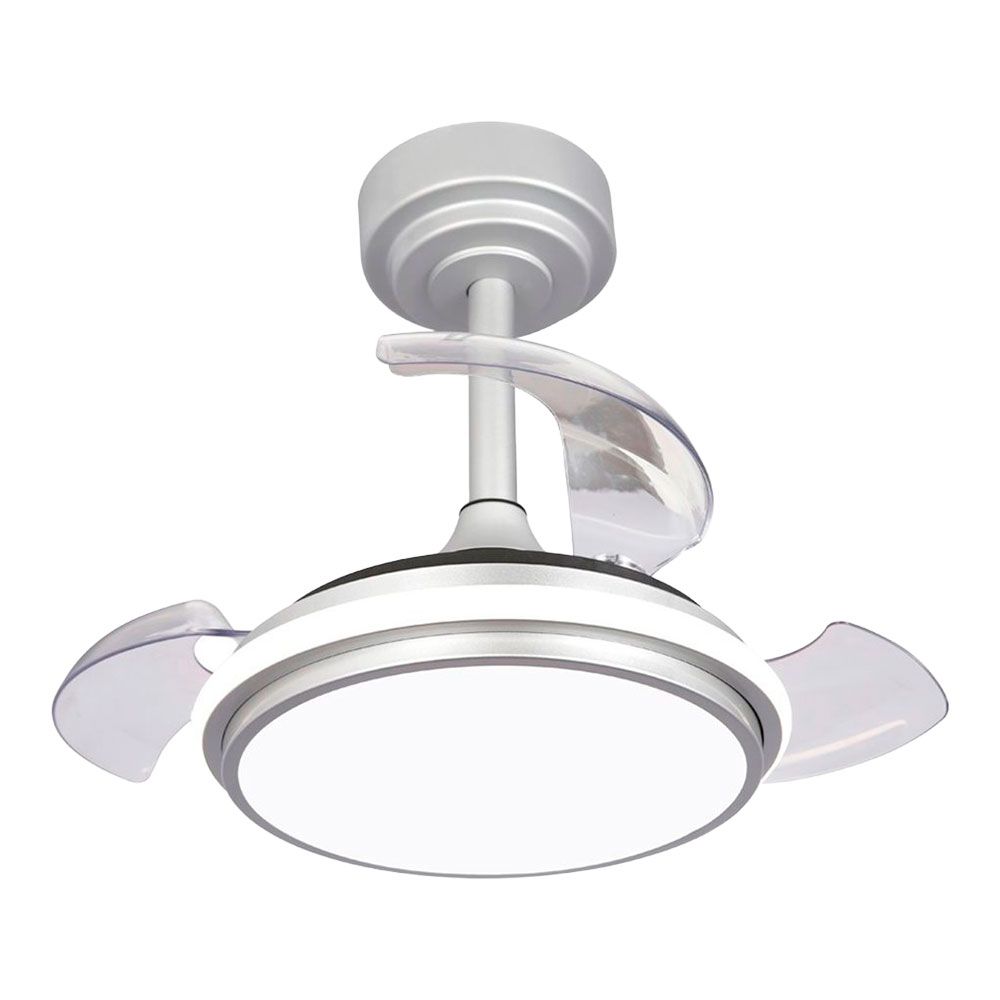 Ventoinha de teto, LED 3CCT, pás retráteis, antila mini XS, 35 W, 3000 LM, prateado, pás Ø55 cm, aplique Ø32 cm, altura 38 - 48 cm