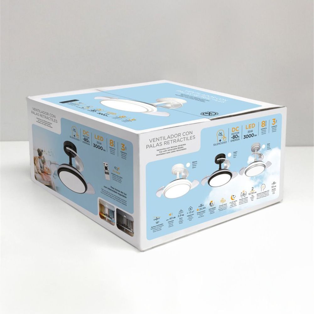 Ventoinha de teto, LED 3CCT, pás retráteis, antila mini XS, 35 W, 3000 LM, prateado, pás Ø55 cm, aplique Ø32 cm, altura 38 - 48 cm - Image 6