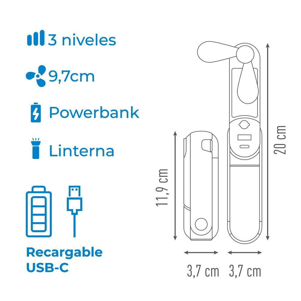 Ventilador de mão dobrável, lanterna, power bank, suporte para smartphone, cores sortidas, 3,7 x 11,9 cm - Image 14