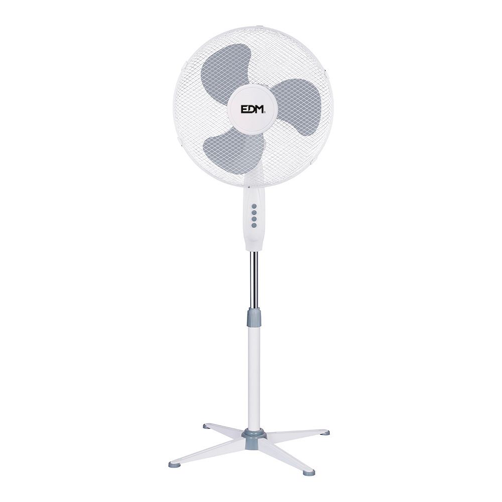 EDM Ventilador de pé, branco, potência 45 w, db 60, pás de ø40 cm, altura ajustável 105-125 cm