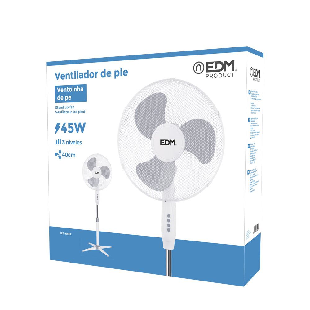 EDM Ventilador de pé, branco, potência 45 w, db 60, pás de ø40 cm, altura ajustável 105-125 cm - Image 3