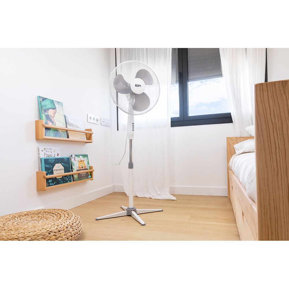 EDM Ventilador de pé, branco, potência 45 w, db 60, pás de ø40 cm, altura ajustável 105-125 cm - Image 4
