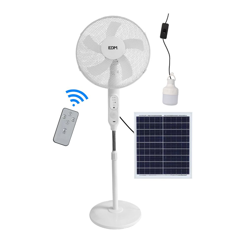 Ventilador solar de pé, potência branca 25 w, pás ø40 cm