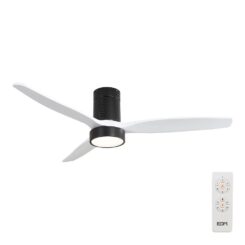 Ventilador de teto modelo Kara com 3 lâminas brancas ø132cm luz LED 3000/4000/6000k, 3cct, 30 W, preto