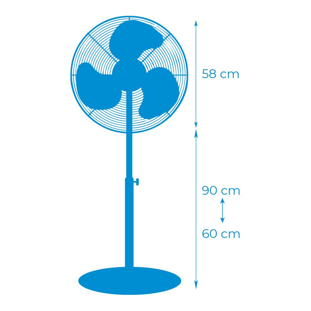 Ventilador de pie industrial base circular, cromado/negro, potencia 120 w, 64,9 db, aspas ø50 cm, altura regulable 118-148 cm - Image 4