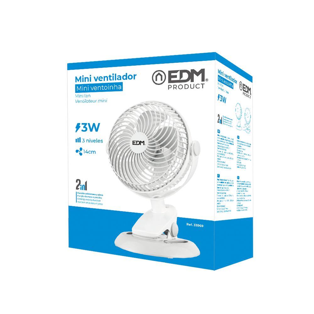Ventilador mini recarregável com mola e base, 3W, 31,6 DB, Ø17 x 18 x 28 cm - Image 2