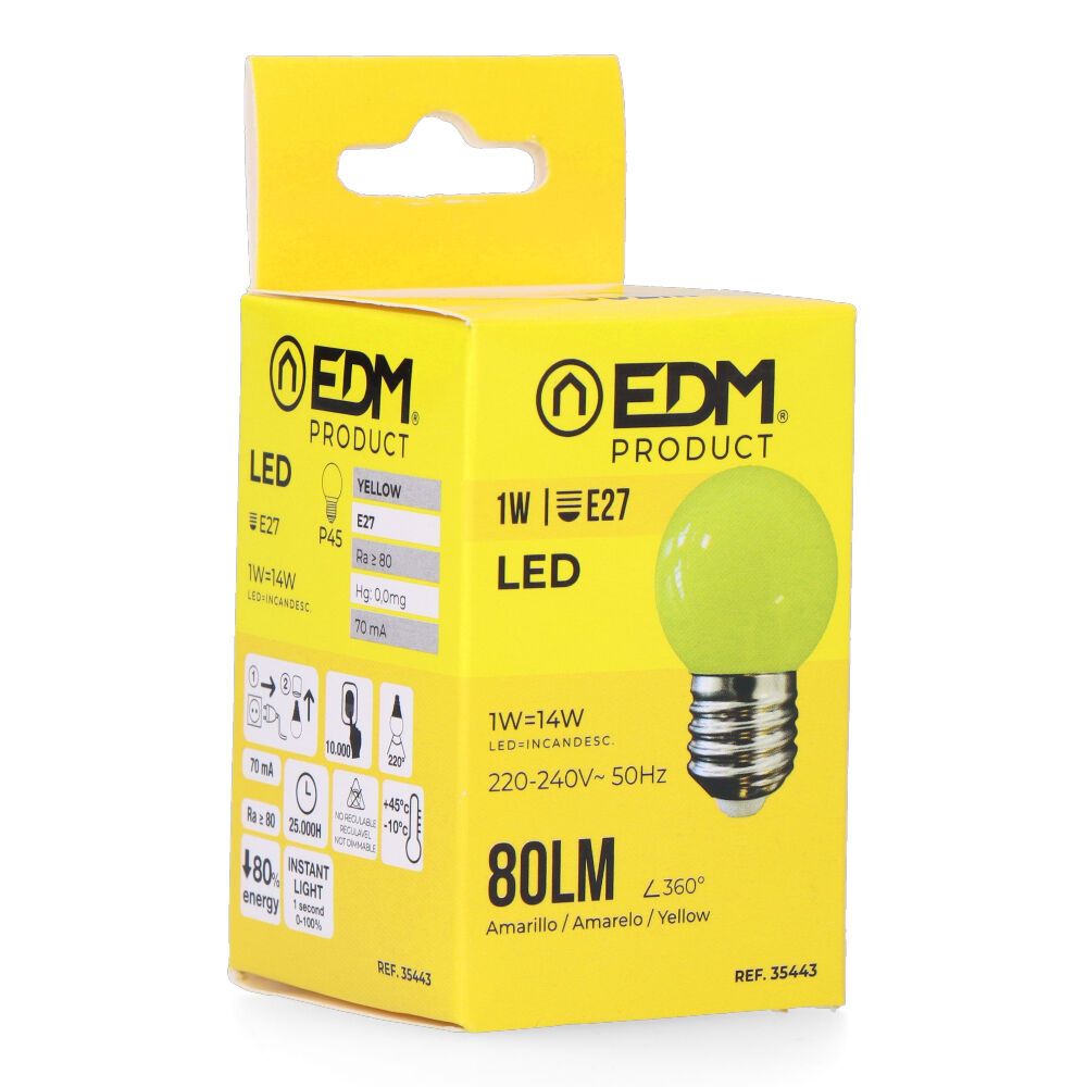 Lâmpada esférica LED E27 1W 80lm LUZ amarela Ø45x69mm EDM - Image 3