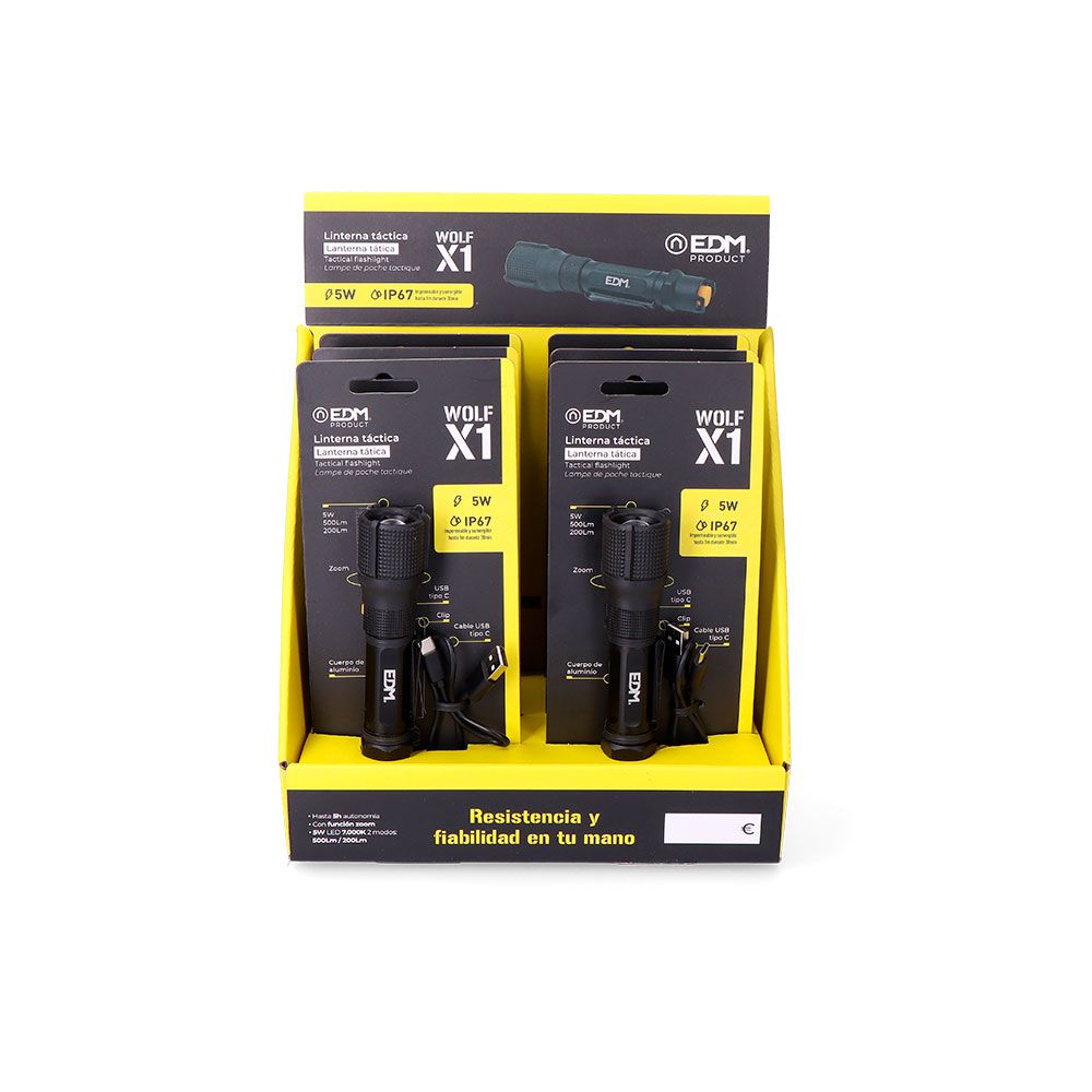 Lanterna LED tática recarregável Wolf x1 550 lm / 200 lm IP67 ø3,2 para pendurar, até 5 horas de autonomia, 3 horas de carregamento, corpo em alumínio, IP67 à prova d'água até 1 m por 30 minutos, dimensões ø32 x 139 mm. É apresentado em um display de 6 unidades - Image 8