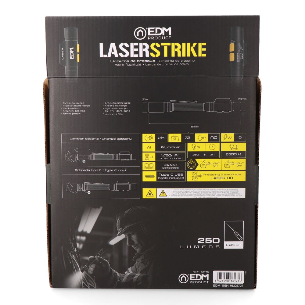 Lanterna led/apontador laserstrike, tipo caneta, recarregável, 250 LM - Image 6