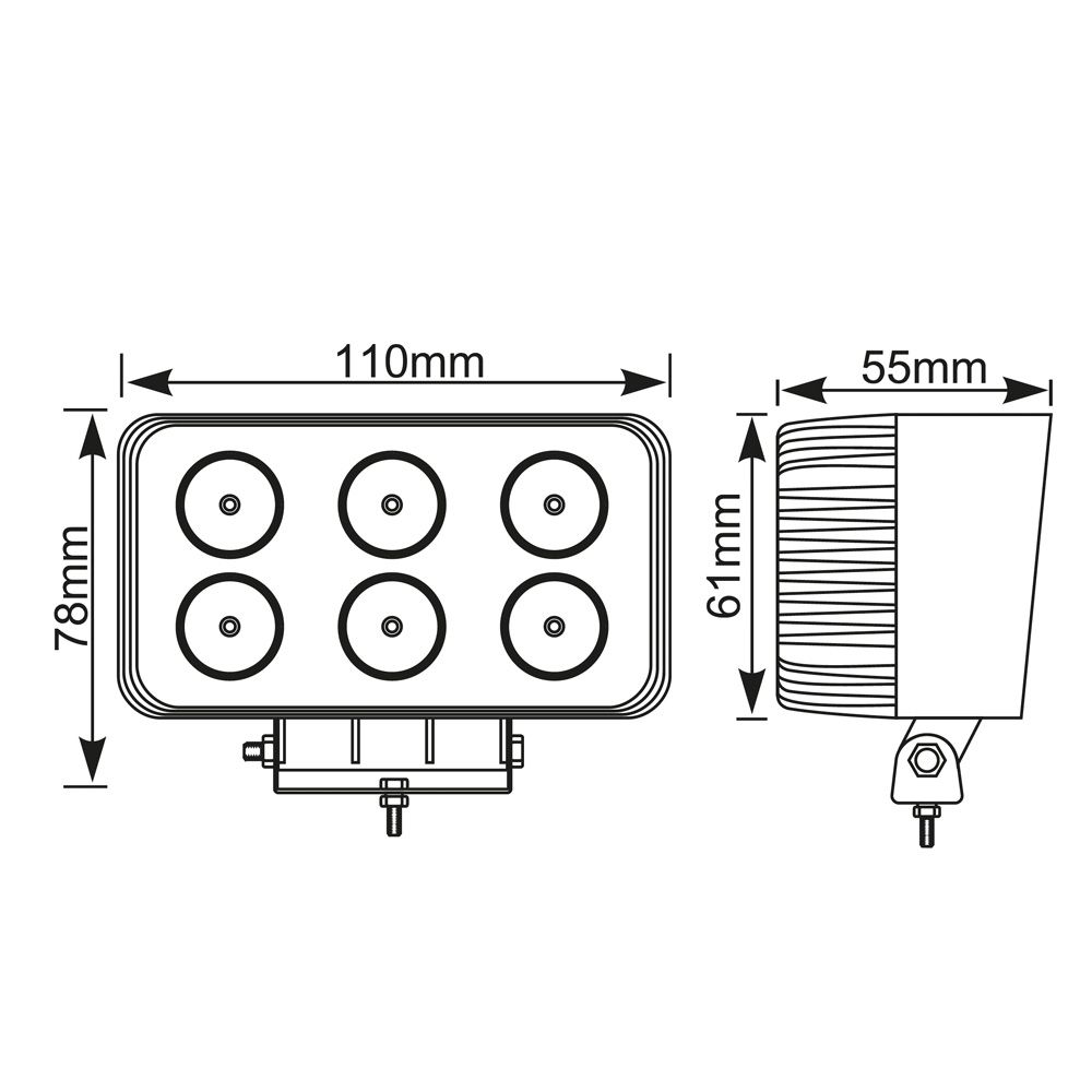 LUZ de trabalho retangular com 6 leds, 1200 IM, 18 W, 10-30 V - Image 2