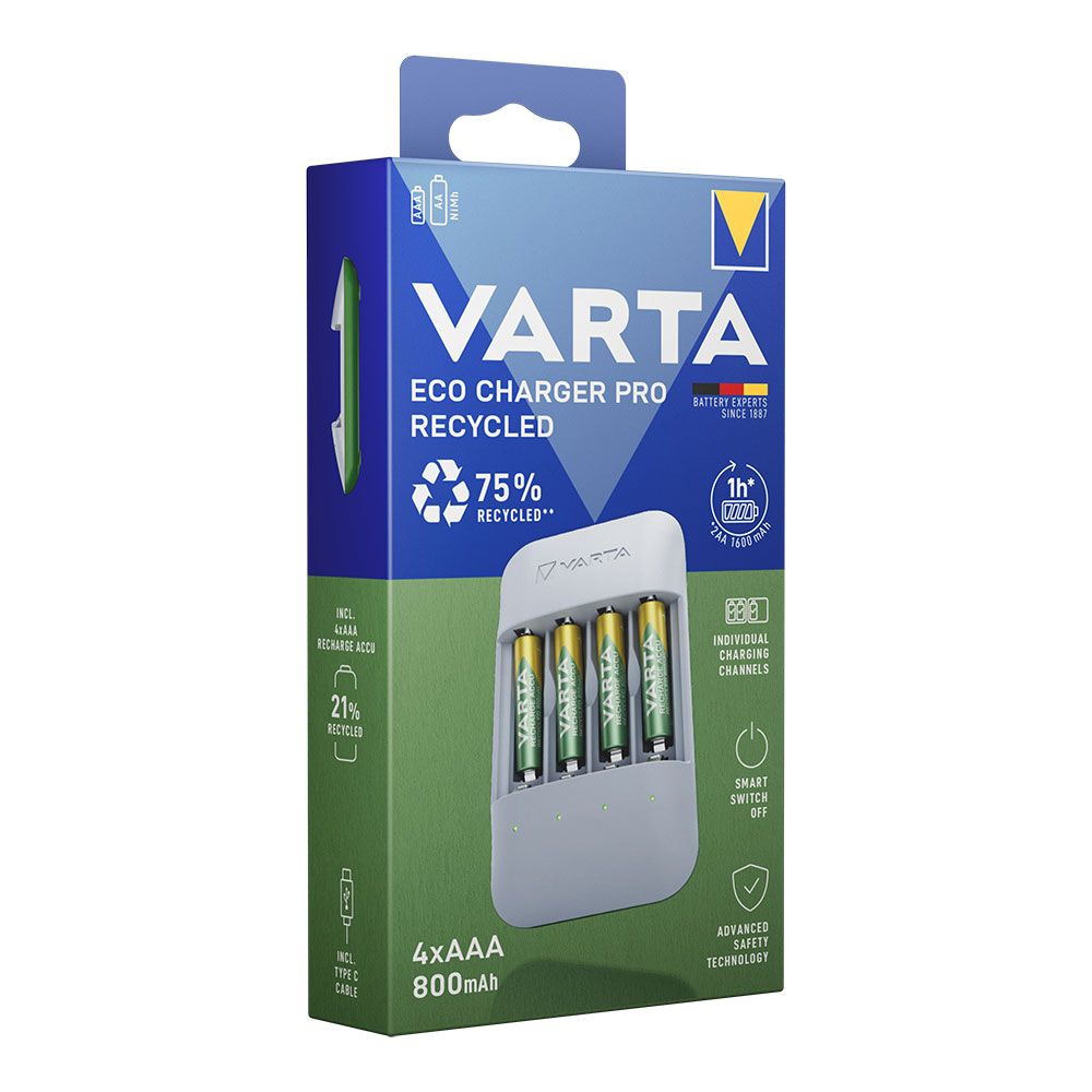 Carregador para pilhas varta ECO charger PRO + 4 pilhas 800 MAH AAA 56813 - Image 3