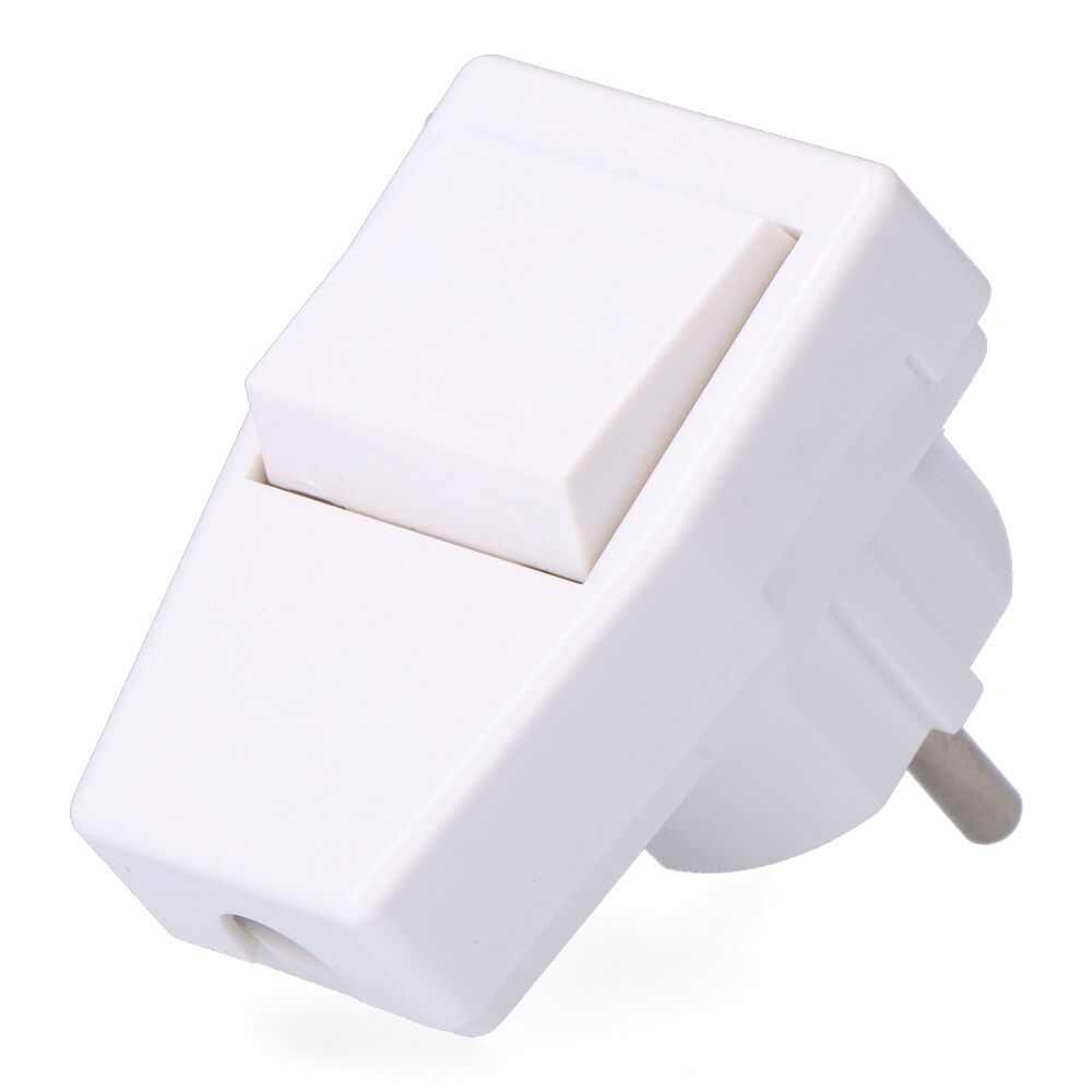 Plugue com T/T (schuko) + interruptor 10 a 250 V, branco, 40 x 65 x 62 mm (embalado em película)