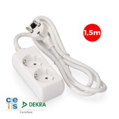 Base múltipla, 2 tomadas Schuko 2p+t, cabo 1,5m h05vv-f 3g1,5 mm² 16a 250v~ 3680 w, branco