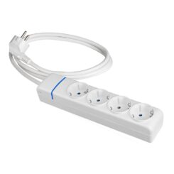 Tomada múltipla com 4 tomadas 2p+e 1,5 m de cabo h05vv-f 3g1,5 mm², 16 a 250 v 3680 w, branca IP20, com furos para fixação com parafusos na parede e furos para fixação com flanges de tubo, policarbonato, série íon, branco