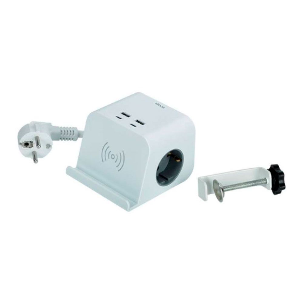 Base combiflat 2 tomas schuko 16a 250 v ~ + 2 usb a + 2 usb c + carga inalámbrica con soporte y fijación blanca - Image 2