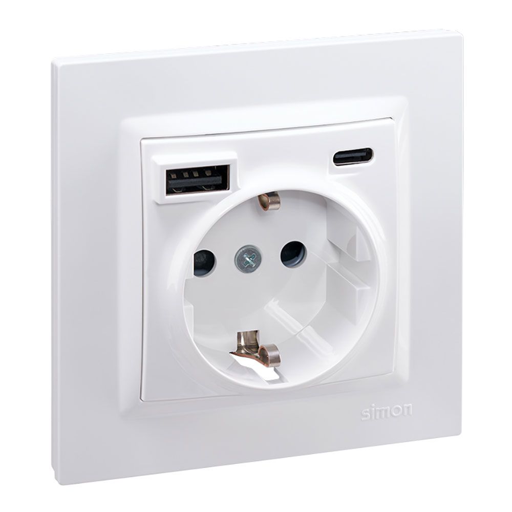 Base tomada schuko + USB a+ C 10,5 W 16 a 250 v~, simon 10, branco - Image 2
