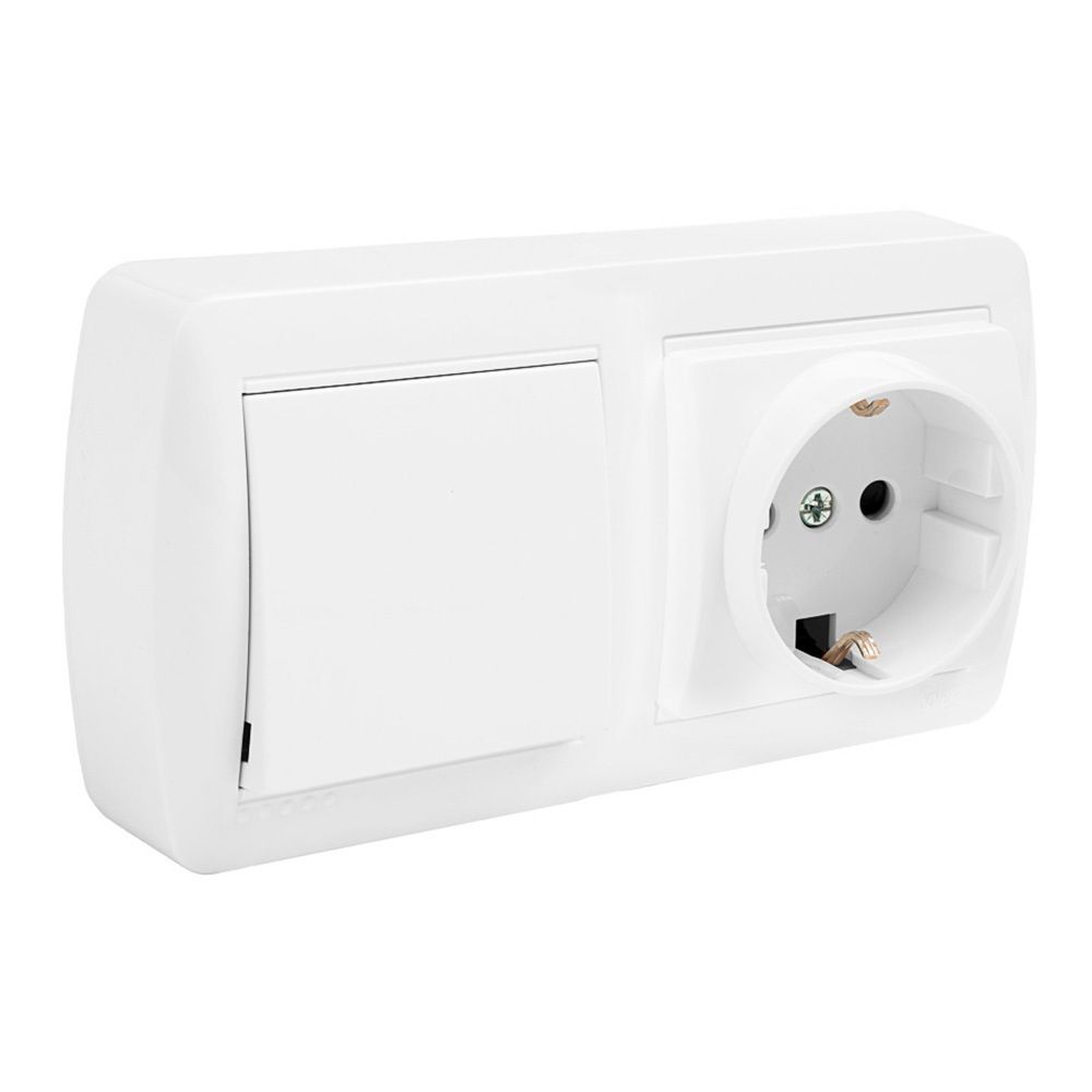 Base dupla bipolar com T/TL + comutador de escada e obturador 138x42x72mm superficie mural solera MUR96U