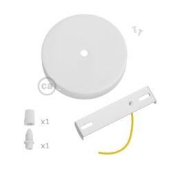 Kit de cobertura metálica ø120 x 25 mm, furo central de 10 mm, com prensa-cabo de plástico, branco fosco