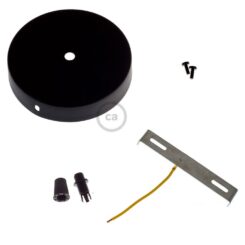 Kit de cobertura metálica ø120 x 25 mm, furo central de 10 mm, com prensa-cabo de plástico, preto fosco