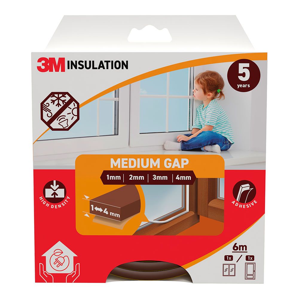 Burlete de aislamiento clásico para huecos medianos de 1 - 4 mm, marrón, 6 m