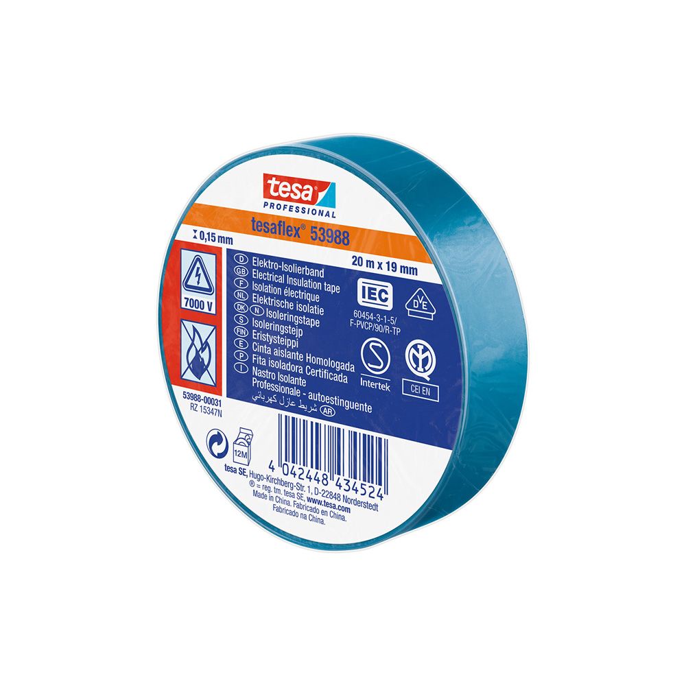 Fita isolante azul aprovada 19 mm x 20 m