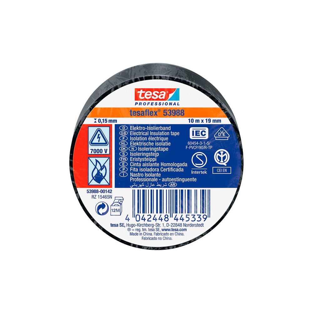 Fita isolante preta aprovada 19 mm x 10 m