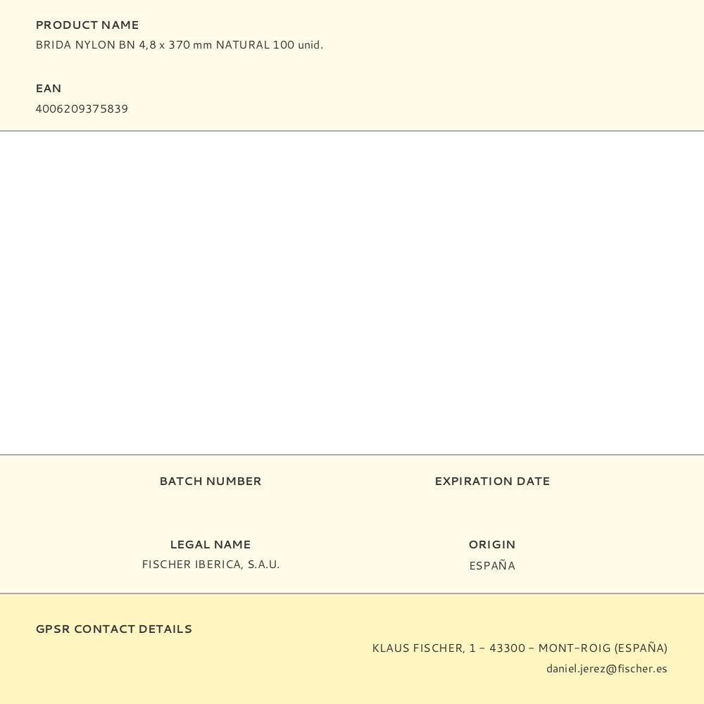 Abraçadeira de nylon BN 4,8 x 370 mm natural 100 unidades. - Image 2