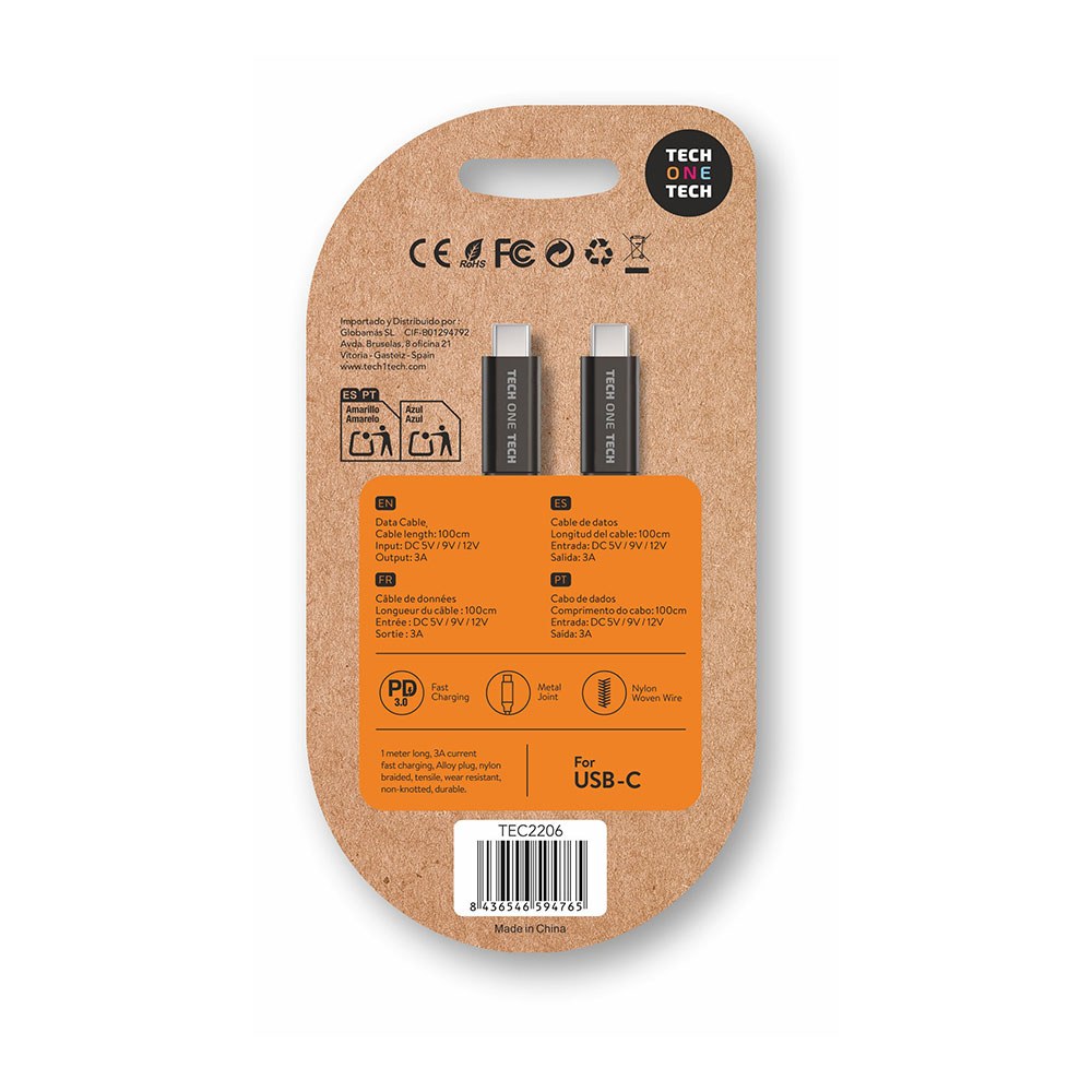 Cabo usb-c para usb-c 20-60 W 3 a, preto, 1 m - Image 2