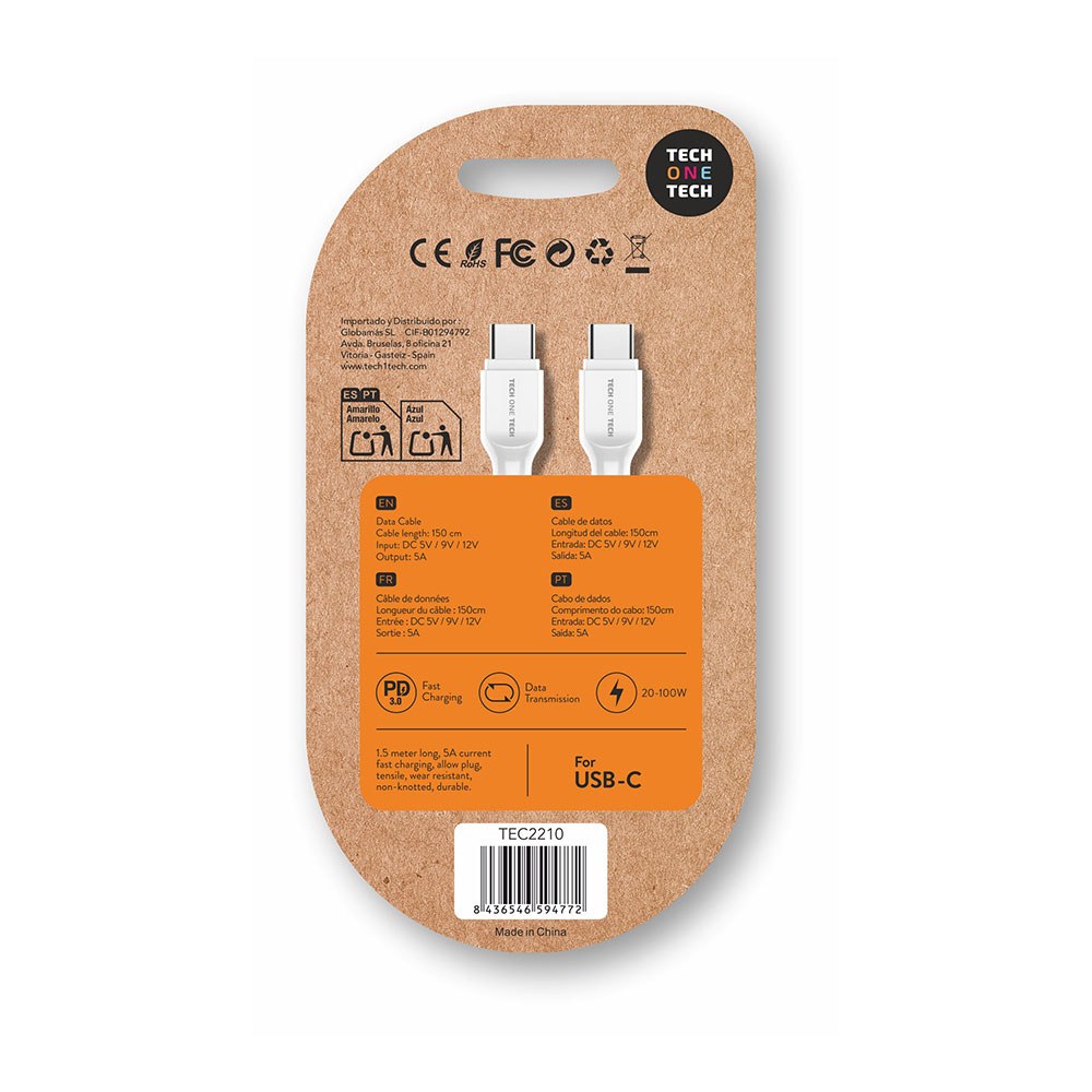 Cabo usb-c para usb-c 20-100 W 5 a, branco, 1,5 m - Image 2