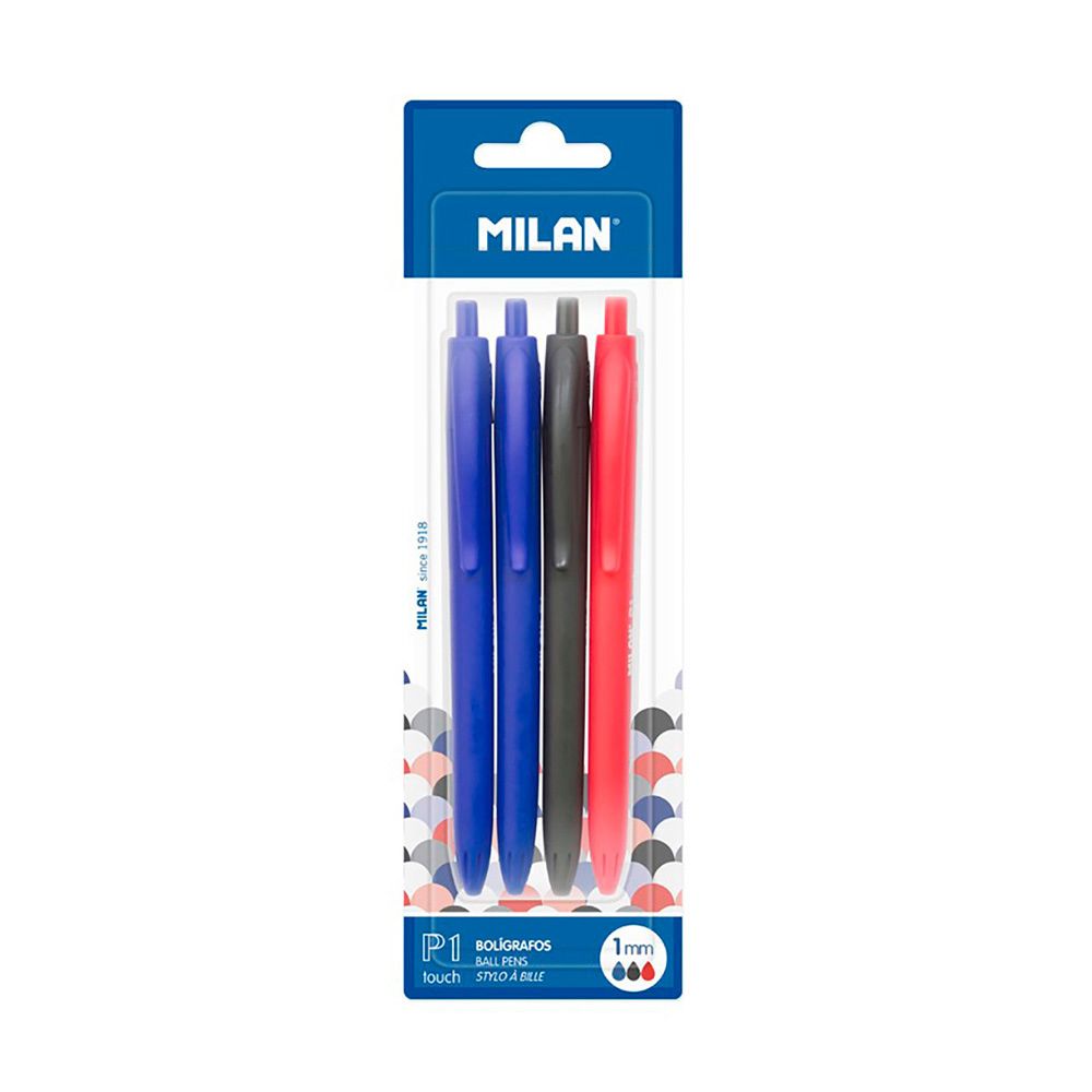 Blíster com 4 canetas azul-preta-vermelha milan - Image 2