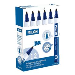 Pack com 12 marcadores permanentes azuis. ponta redonda milan