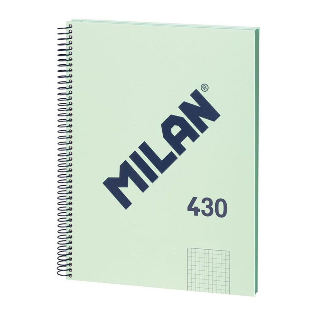 Caderno quadriculado A4 (5x5mm) verde, com espiral.