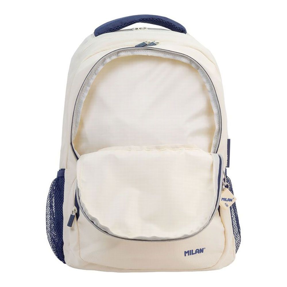 Mochila escolar 4 zípers 25l bege e azul marinho, série 1918. - Image 2