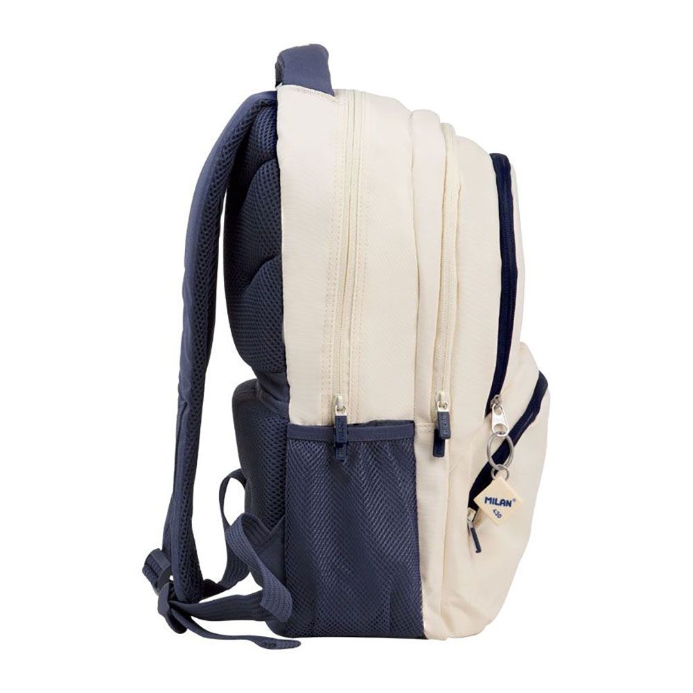 Mochila escolar 4 zípers 25l bege e azul marinho, série 1918. - Image 3