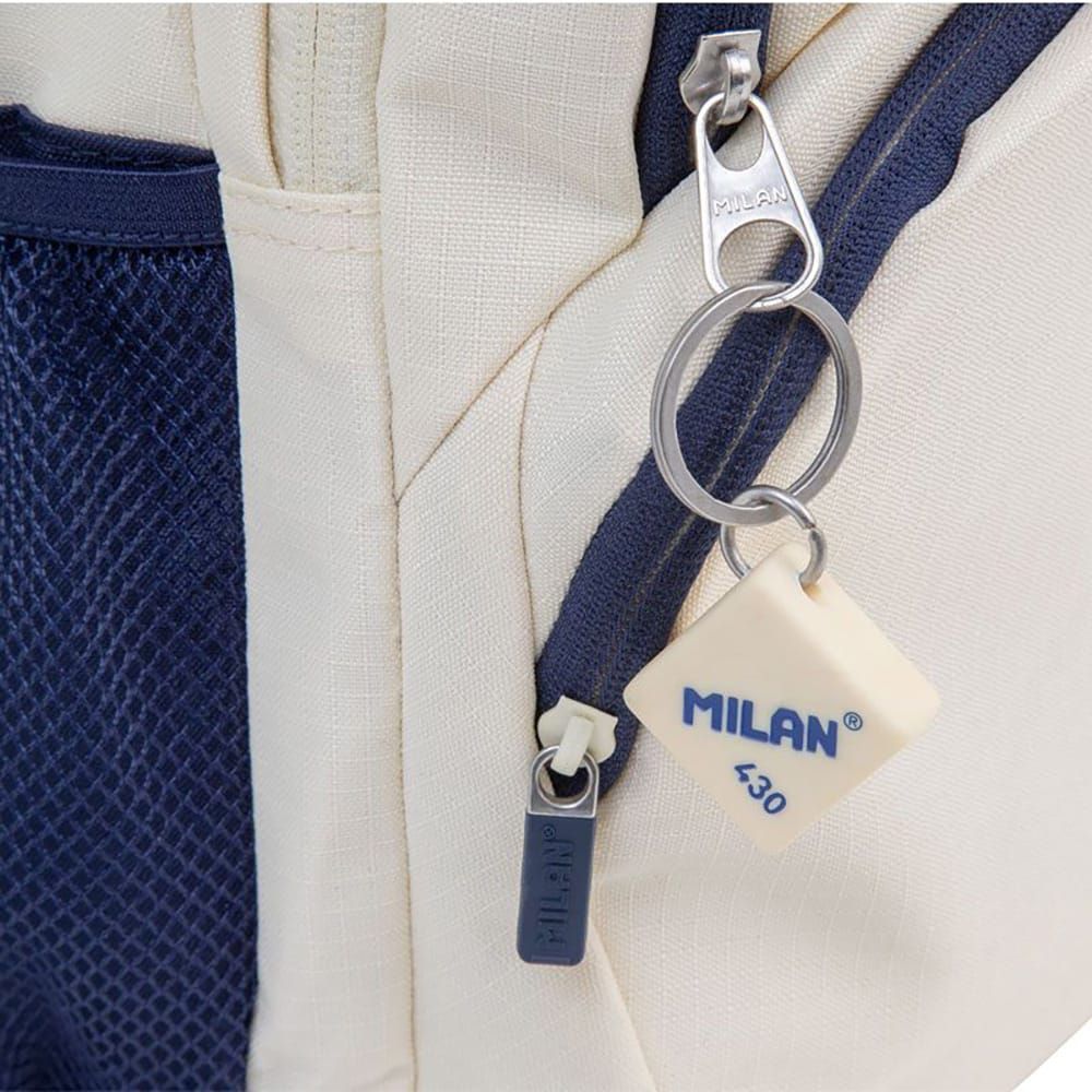 Mochila escolar 4 zípers 25l bege e azul marinho, série 1918. - Image 6