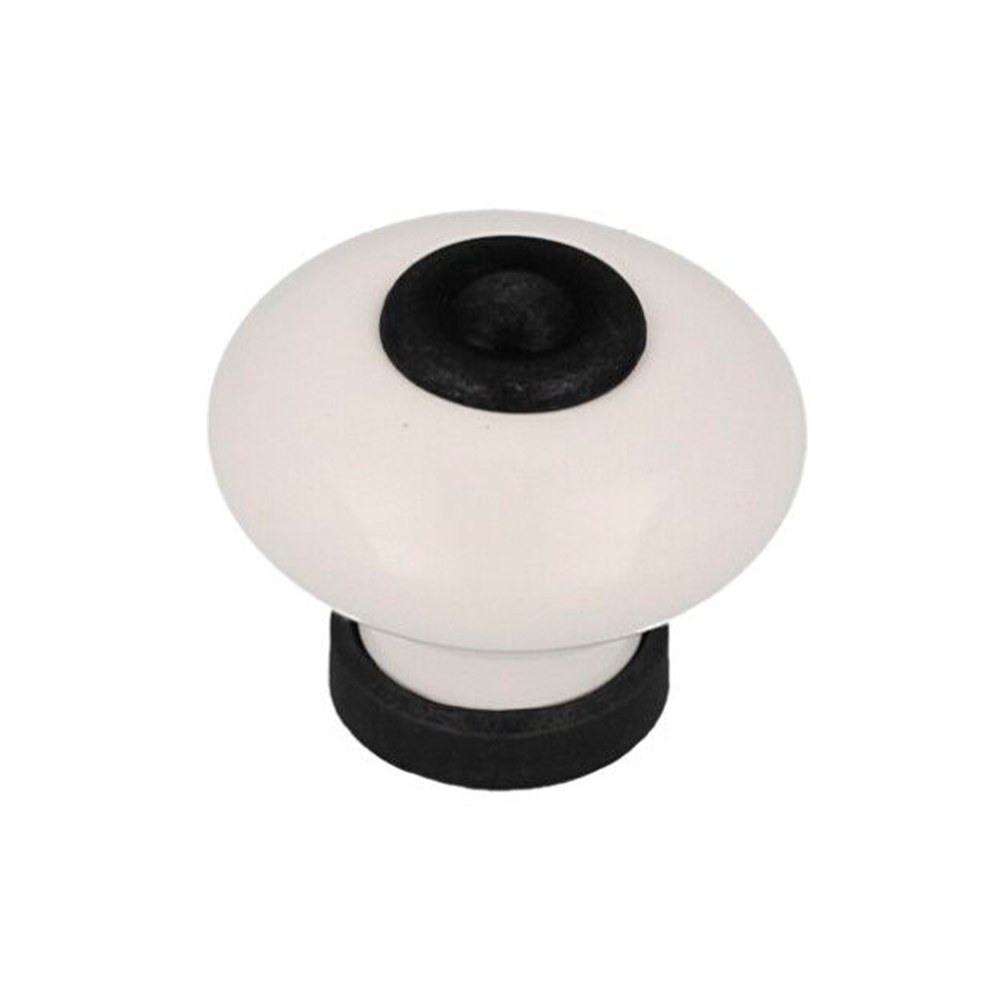 Puxador para móvel, modelo 824, de porcelana e metal com acabamento preto mate e branco, Ø31 mm