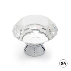 Pomo para mueble, modelo 964, de zamak y cristal con cromo brillo y transparente, ø40 mm, blíster 4 uds