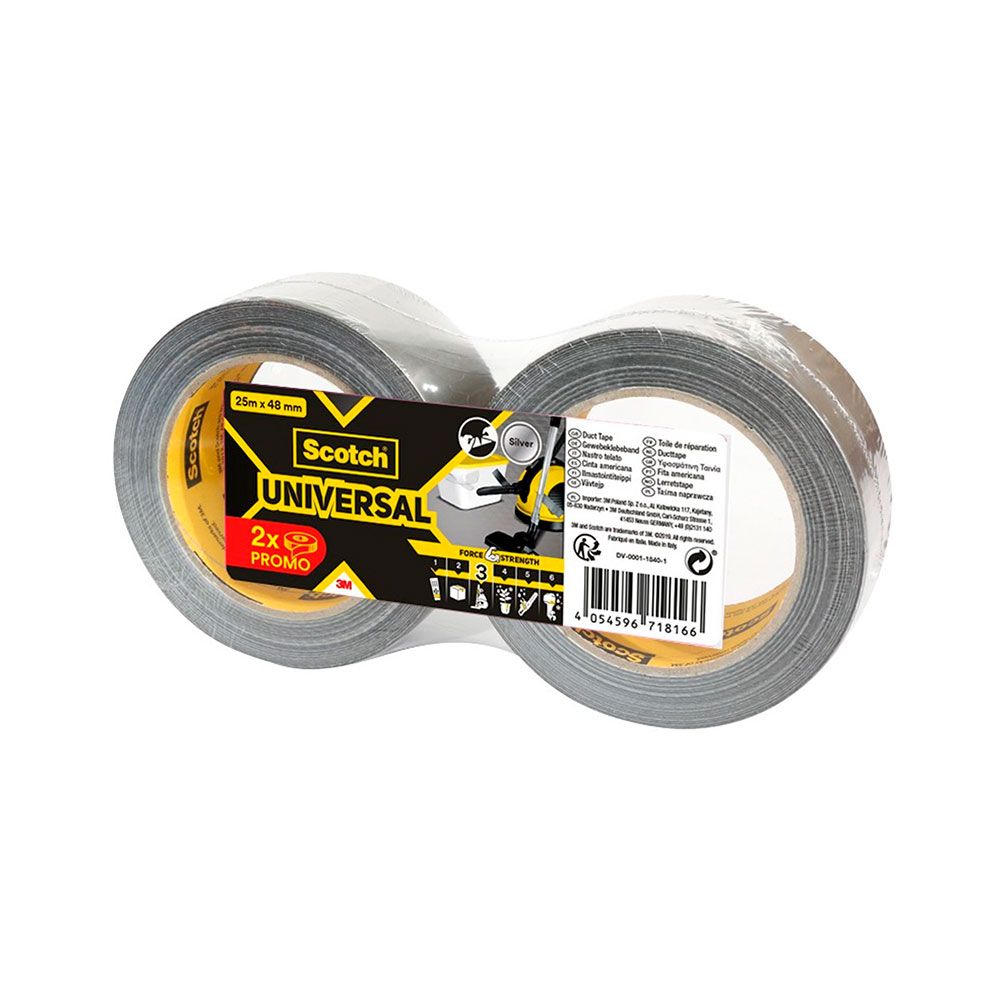 Fita adesiva universal 3, 48 mm x 25 m, cinza, 2 rolos